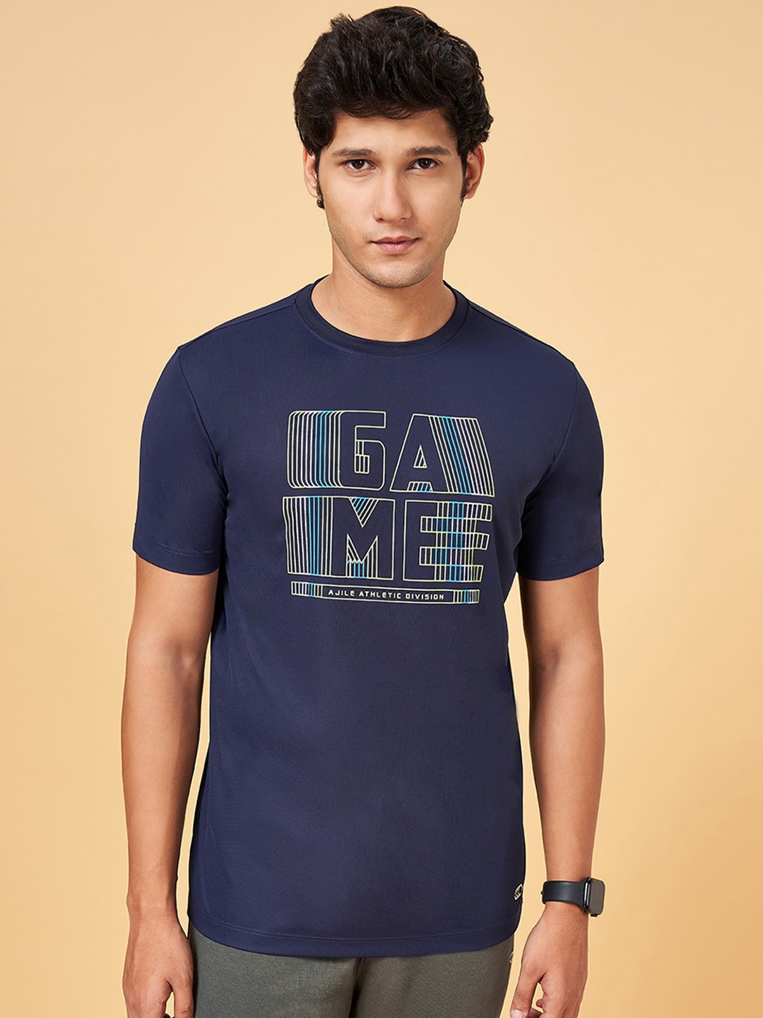 

Ajile by Pantaloons Typography Printed Slim Fit T-shirt, Navy blue