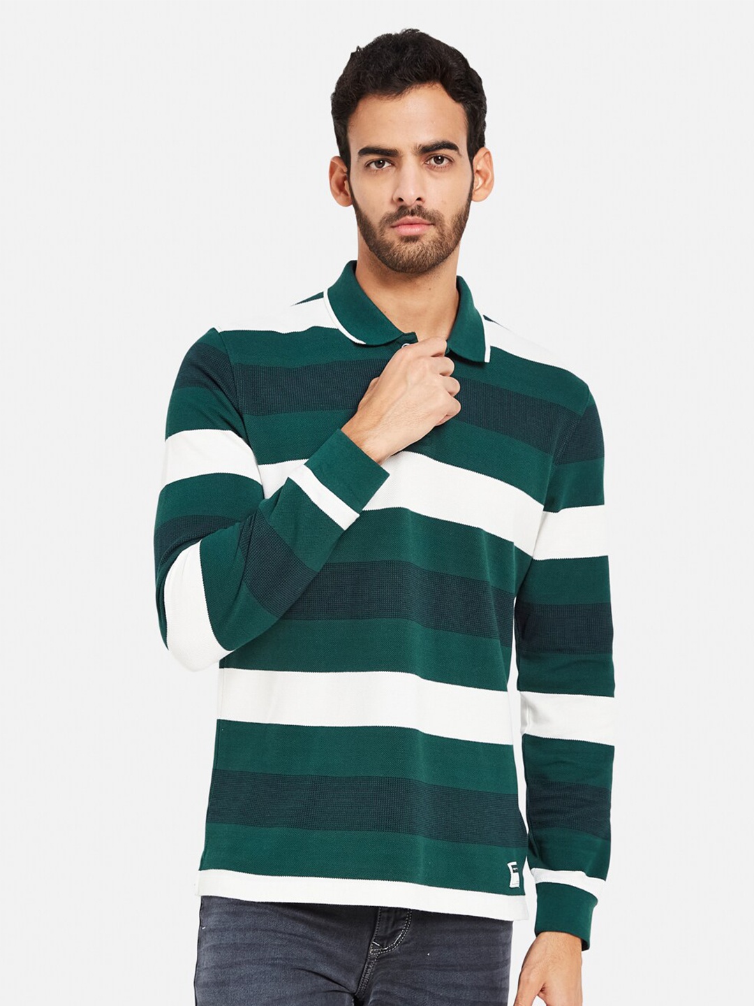 

METTLE Striped Cotton Polo Collar T-shirt, Green
