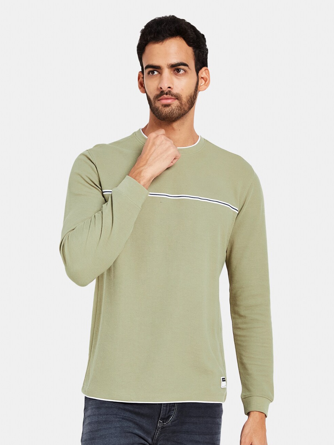 

METTLE Striped Cotton Casual T-shirt, Olive