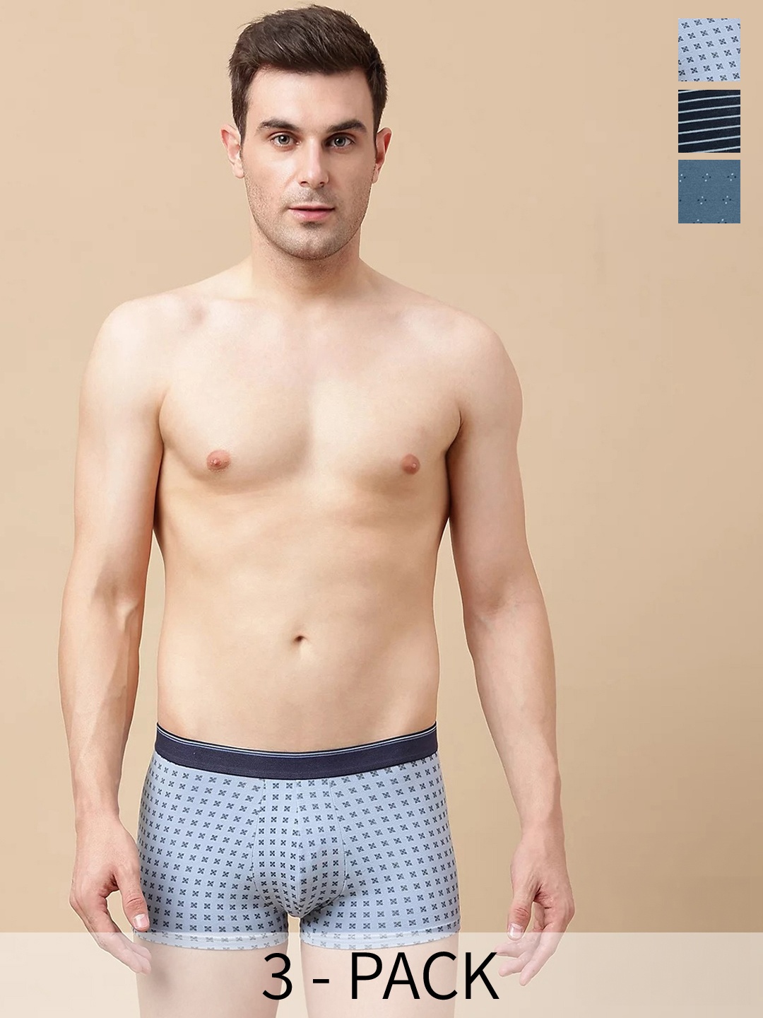 

Marks & Spencer Men Pack Of 3 Printed Cotton Trunks T144290ILIGHT BLUE