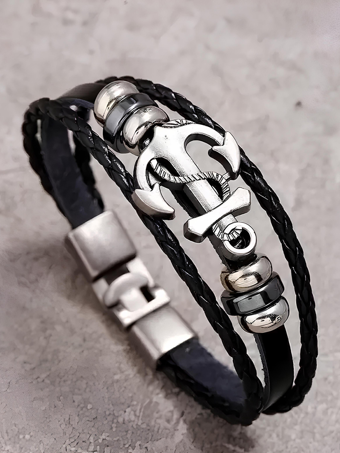 

KARISHMA KREATIONS Unisex Leather Anchor Charm Bracelet, Black