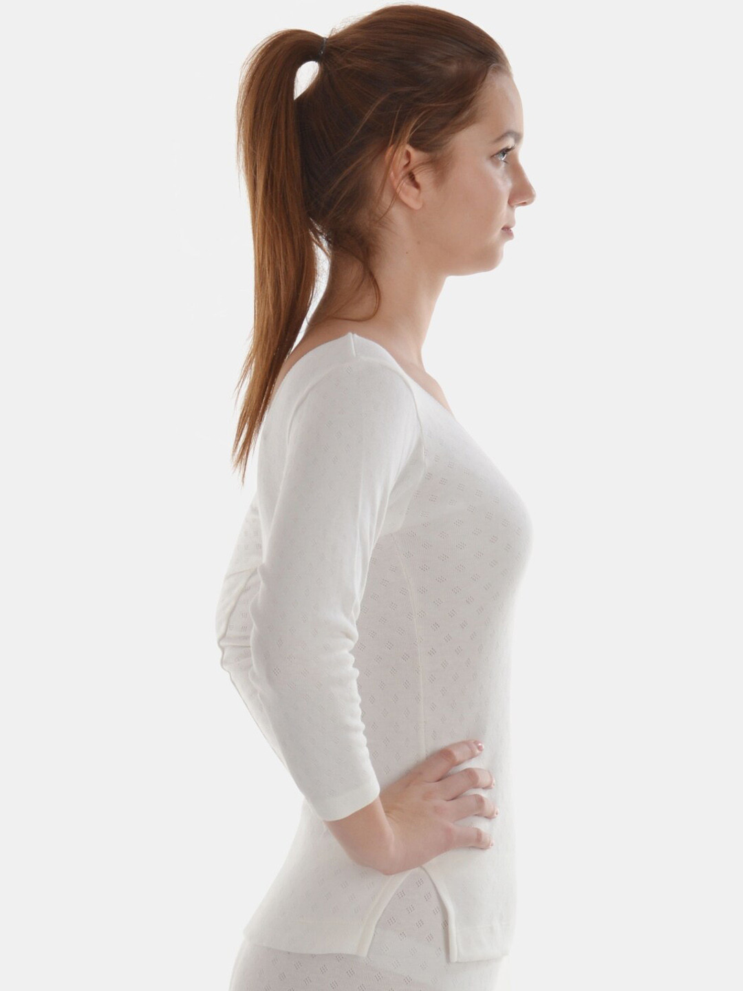 

Lovable Sport Round Neck Snug-Fit Thermal Top, White