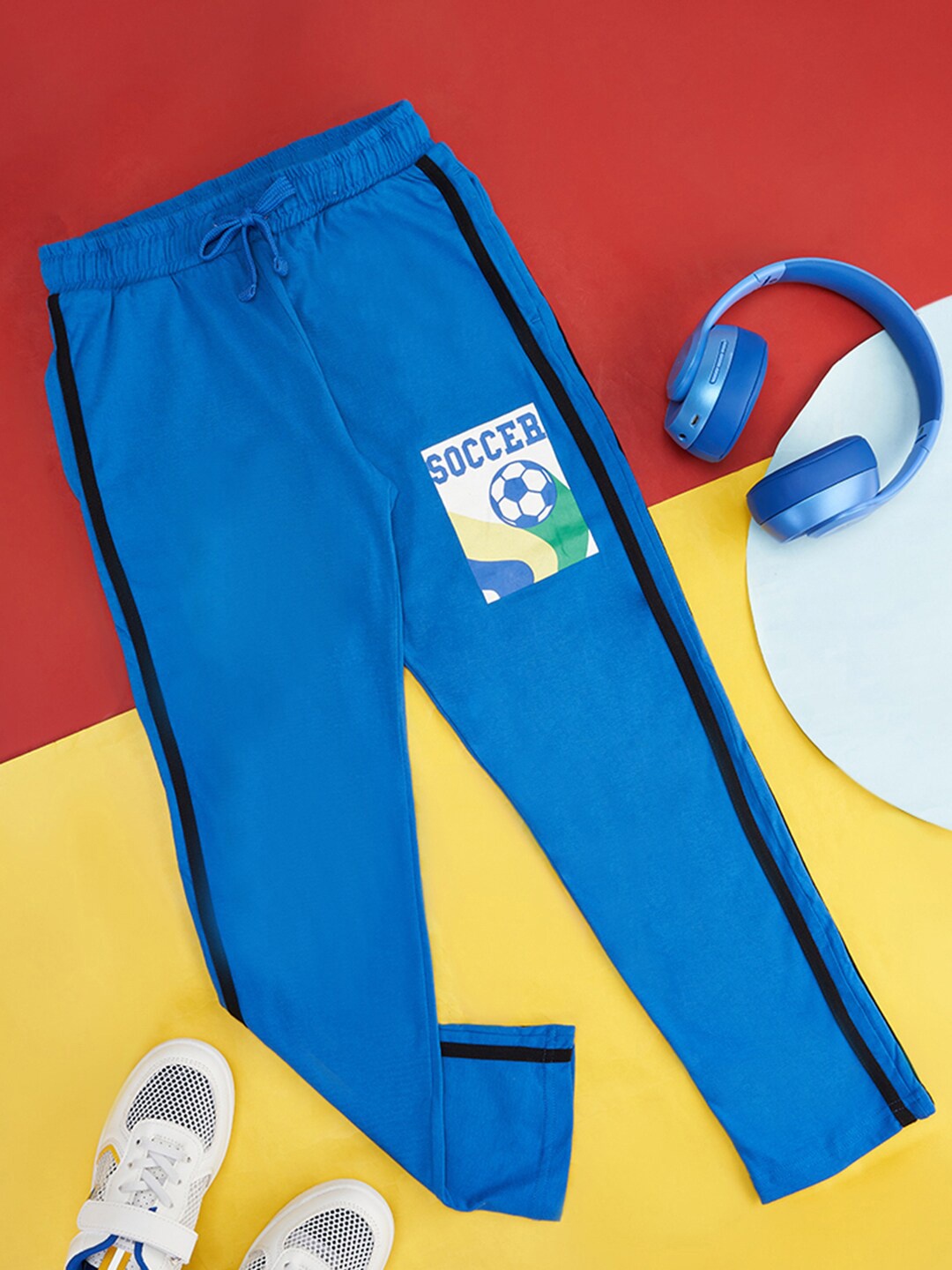 

Pantaloons Junior Boys Graphic Printed Cotton Track Pants, Blue