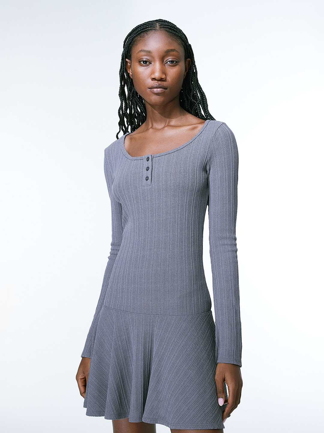 

H&M Ribbed Jersey Dress, Grey