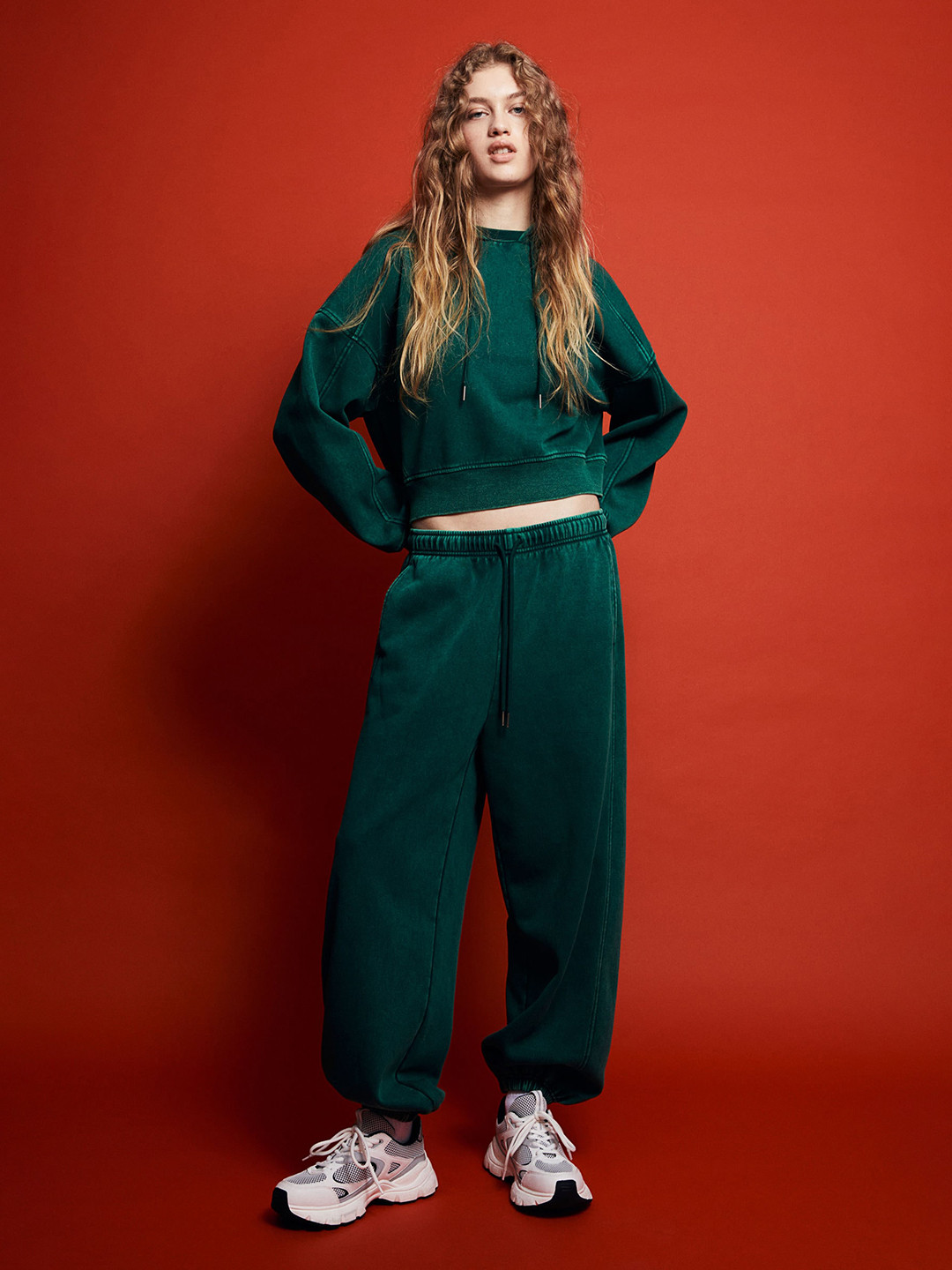 

H&M Oversized Washed Look Hoodie, Green
