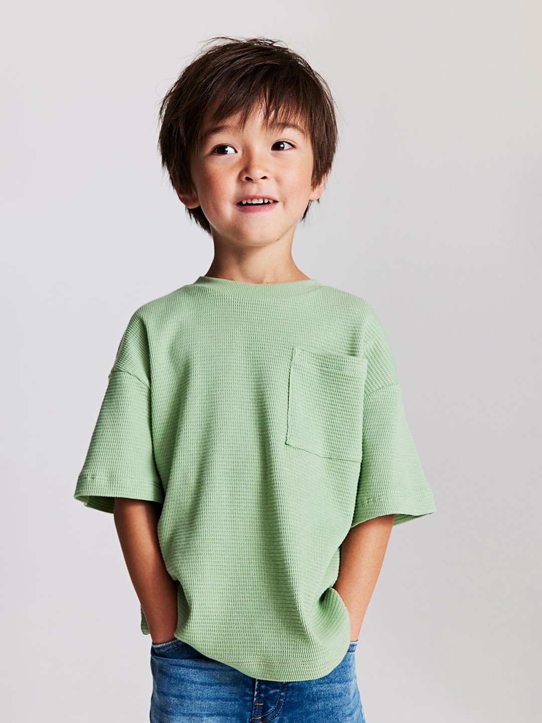 

H&M Boys Waffled T-Shirt, Green