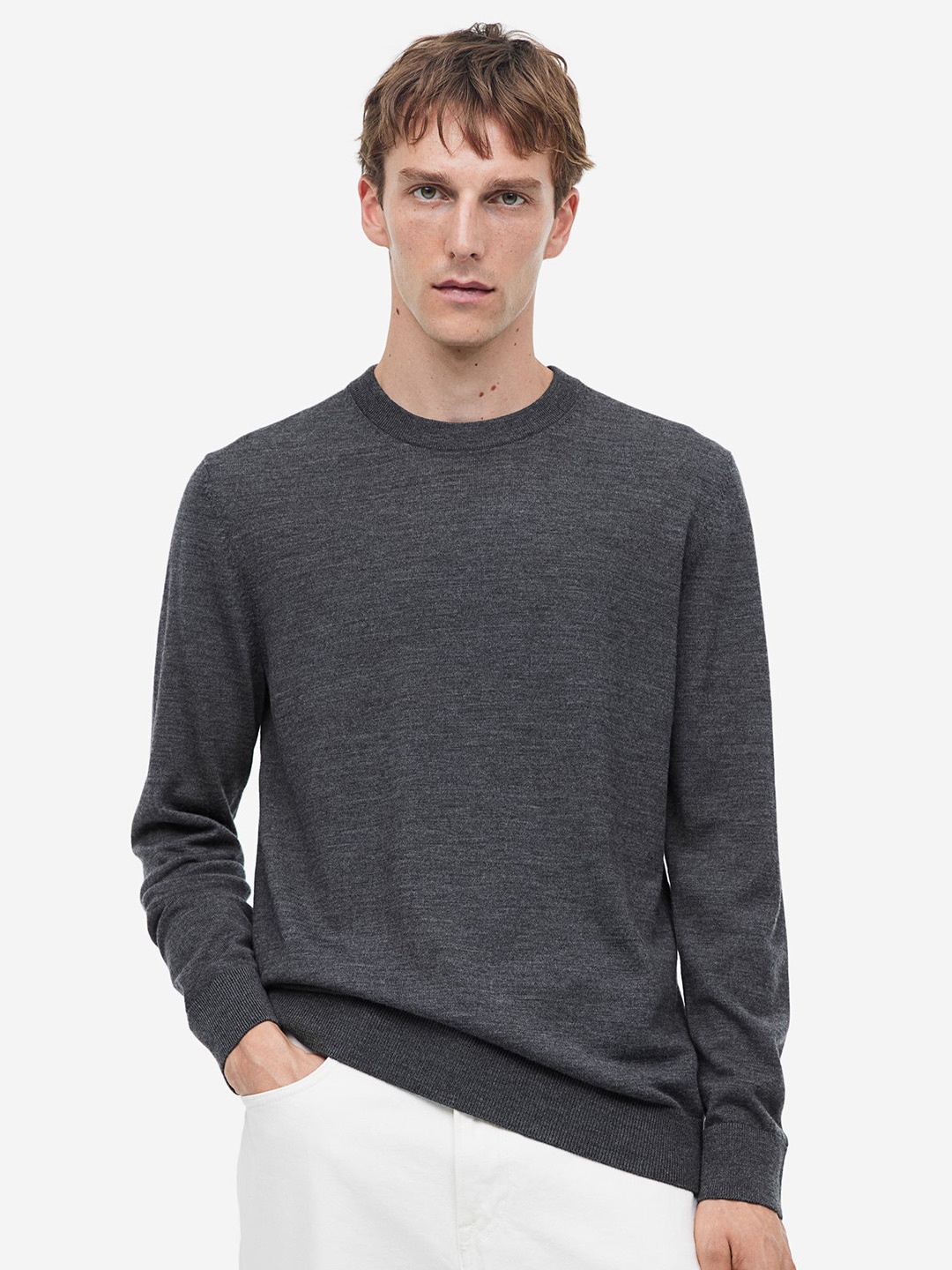 

H&M Slim Fit Merino Wool Jumper, Grey