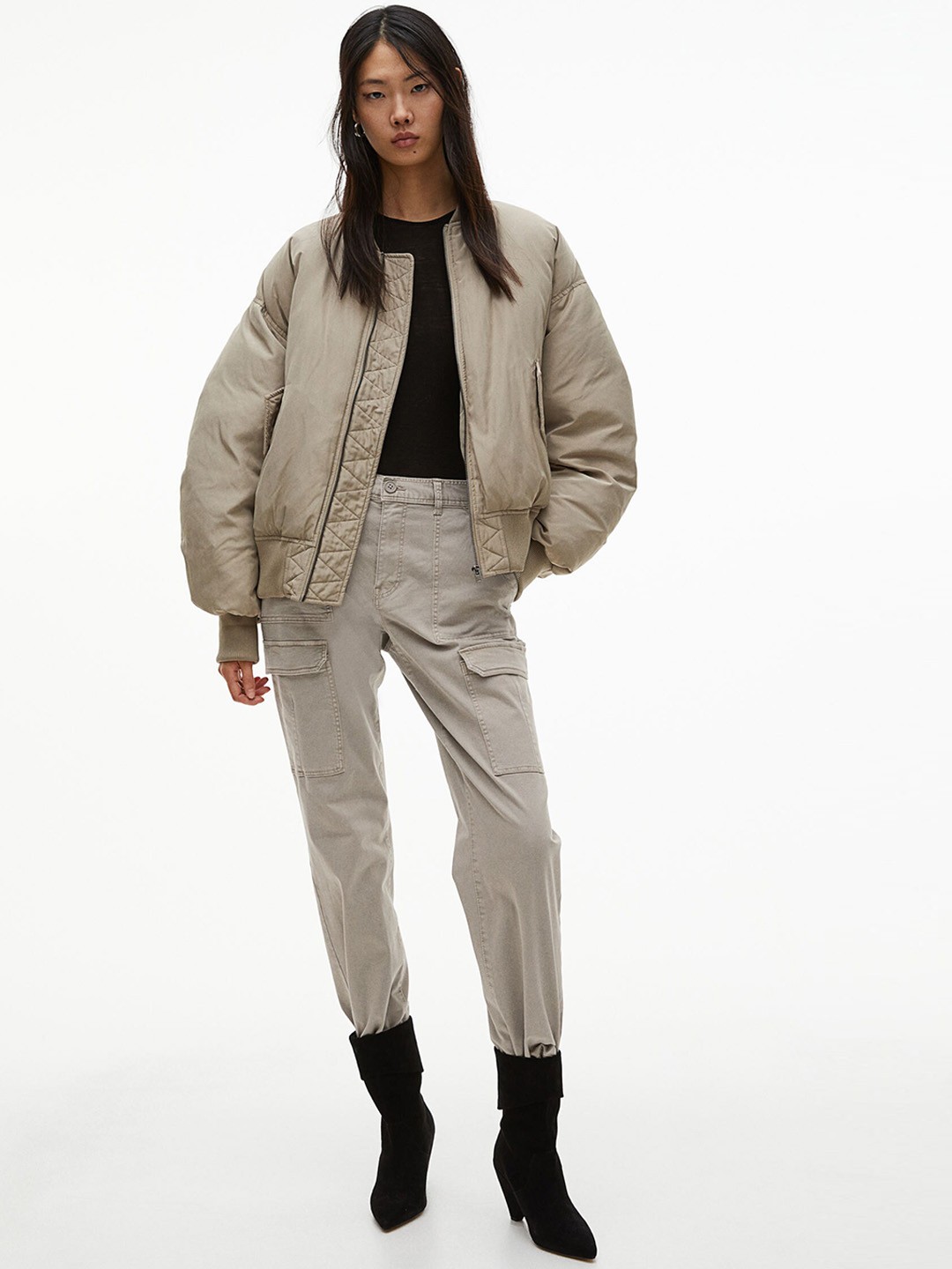 

H&M Women Cargo Trousers, Beige