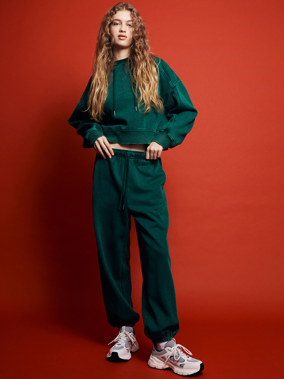 

H&M Women Washed Look Joggers, Green