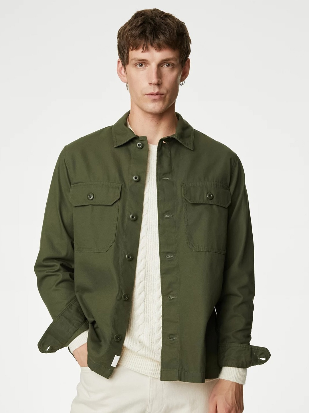 

Marks & Spencer Spread Collar Casual Pure Cotton Shirt, Khaki