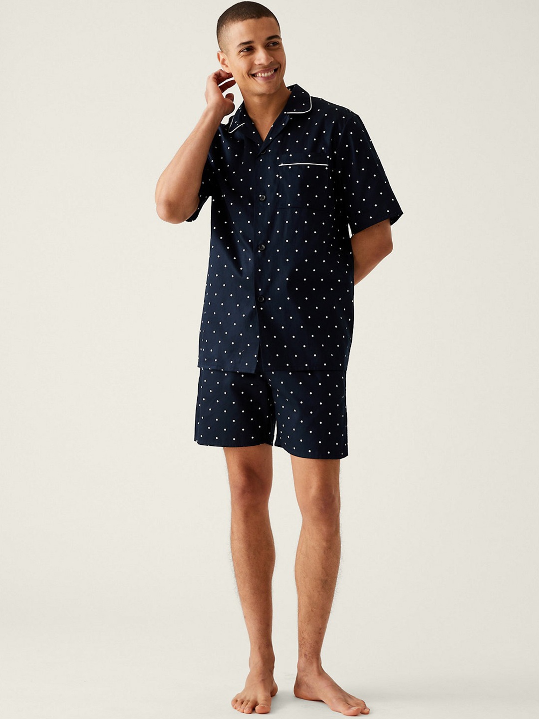

Marks & Spencer Polka Dots Printed Pure Cotton Night suit, Navy blue