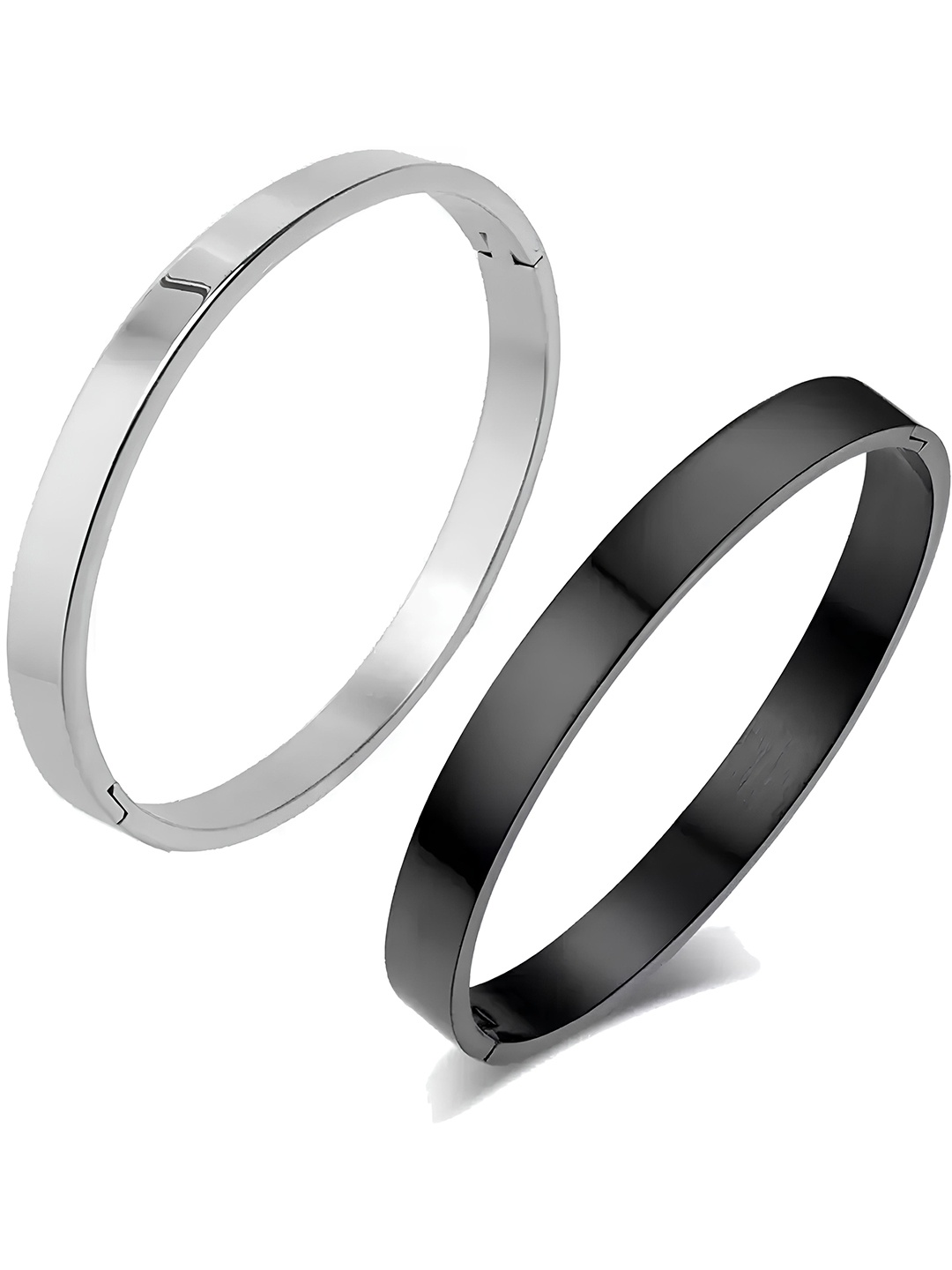 

KARISHMA KREATIONS Unisex Set Of 2 Stainless Steel Silver-Plated Kada Bracelet, Black