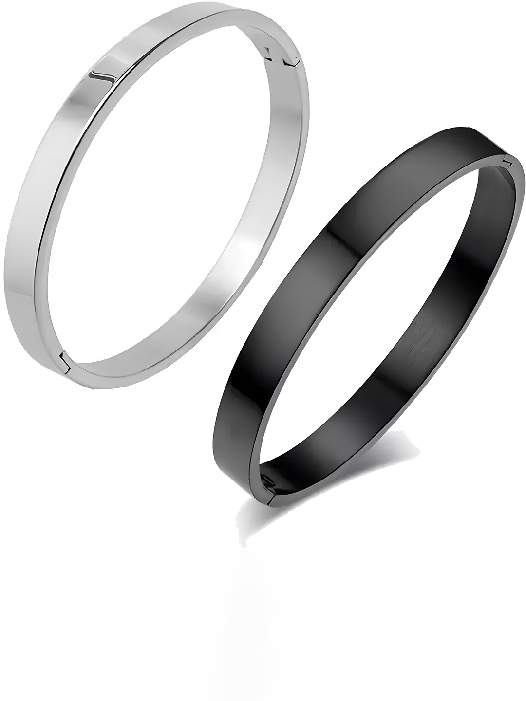 

KARISHMA KREATIONS Unisex Set of 2 Silver-Plated Kada Bracelets, Black