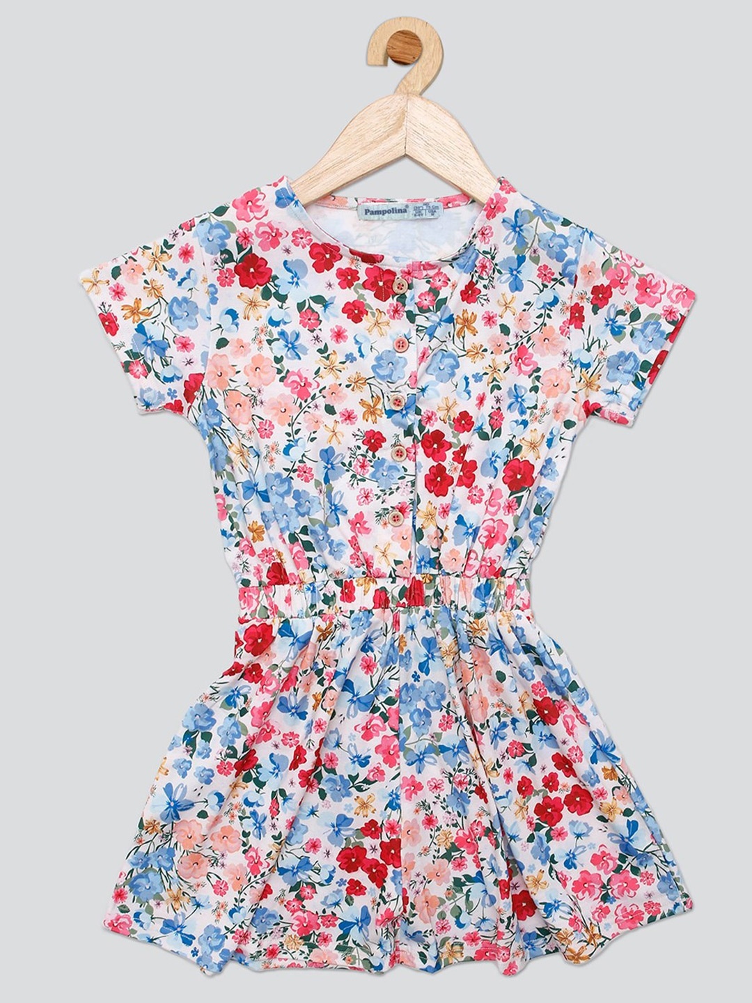

PAMPOLINA Girls Floral Printed Cotton Fit & Flare Dress, White