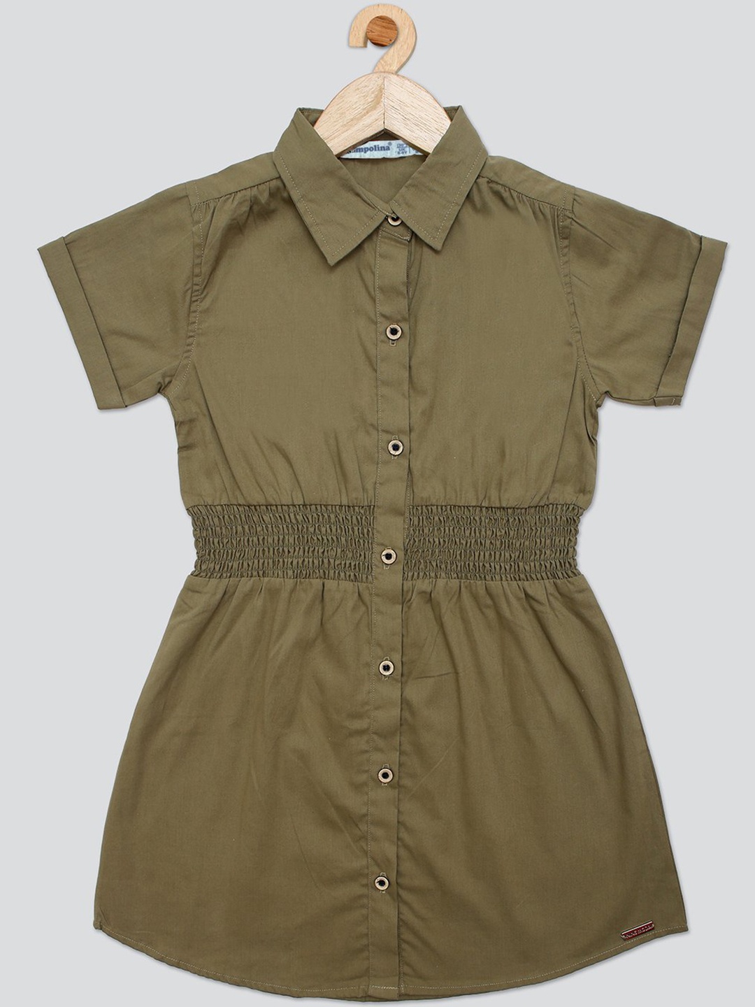 

PAMPOLINA Girls Shirt Collar Cotton Shirt Dress, Olive