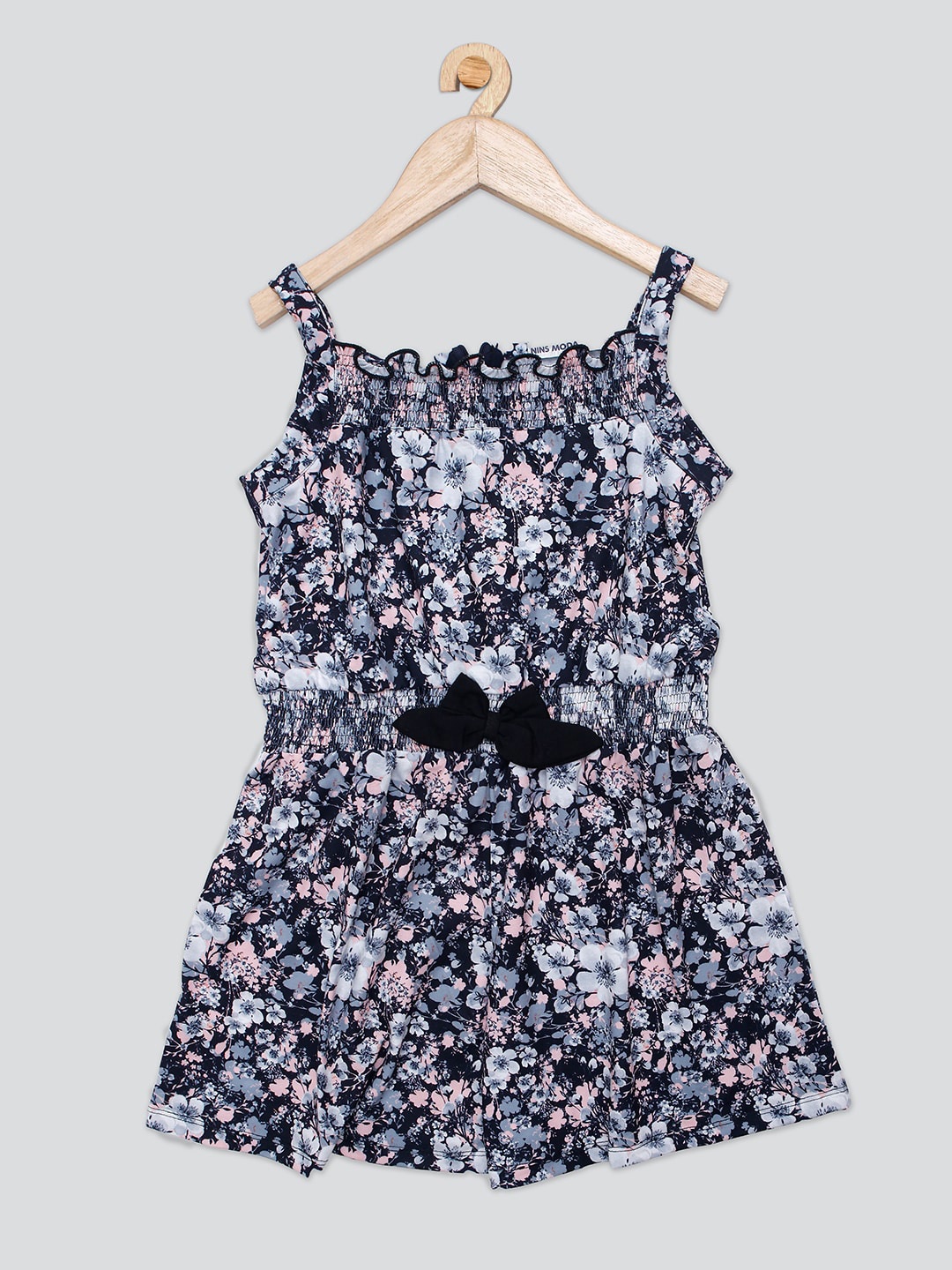 

PAMPOLINA Girls Floral Printed Shoulder Straps Cotton Fit & Flare Dress, Navy blue