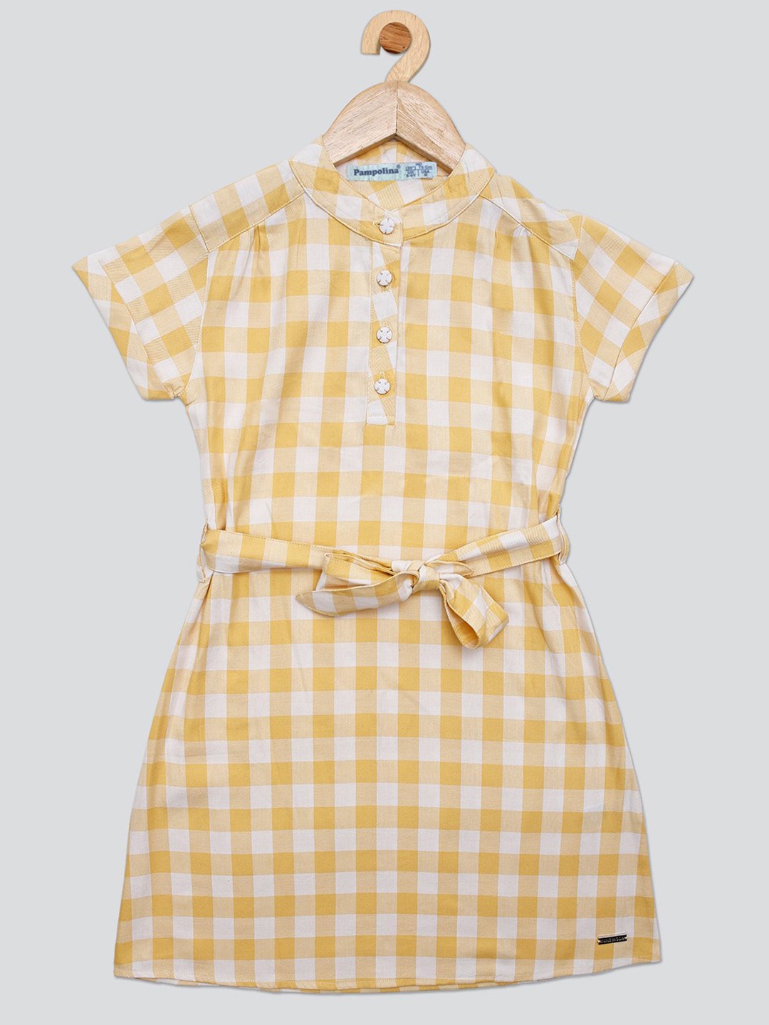 

PAMPOLINA Girls Checked Cotton A-Line Dress, Mustard