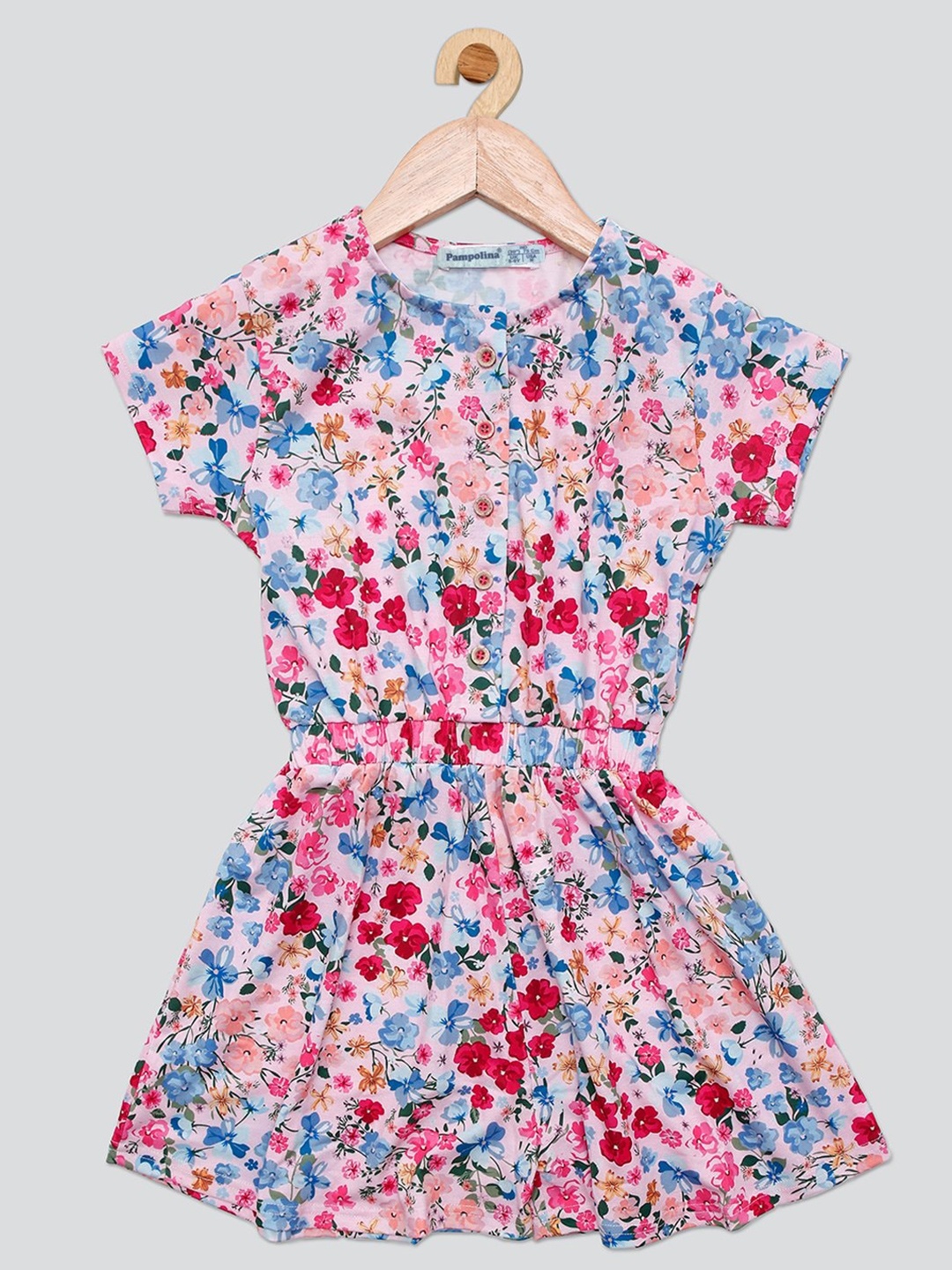 

PAMPOLINA Girls Floral Printed Cotton Fit & Flare Dress, Pink
