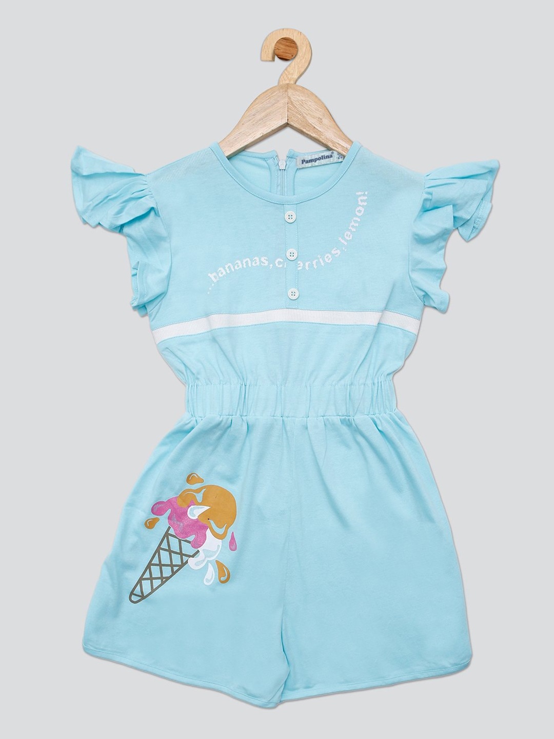

PAMPOLINA Girls Graphic Printed Cotton Jumpsuit, Turquoise blue
