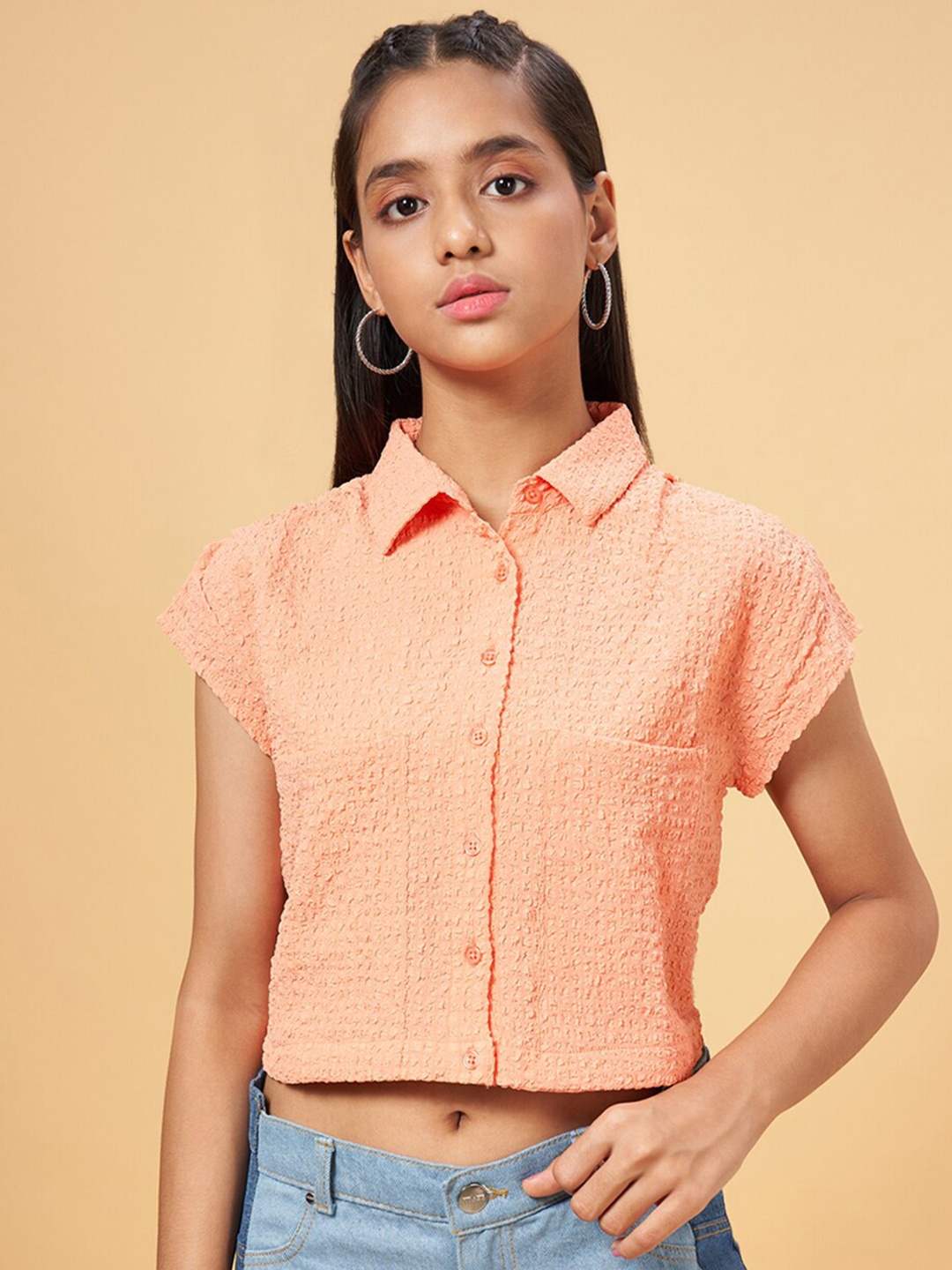 

Coolsters by Pantaloons Girls Self Design Cotton Shirt Style Top, Orange