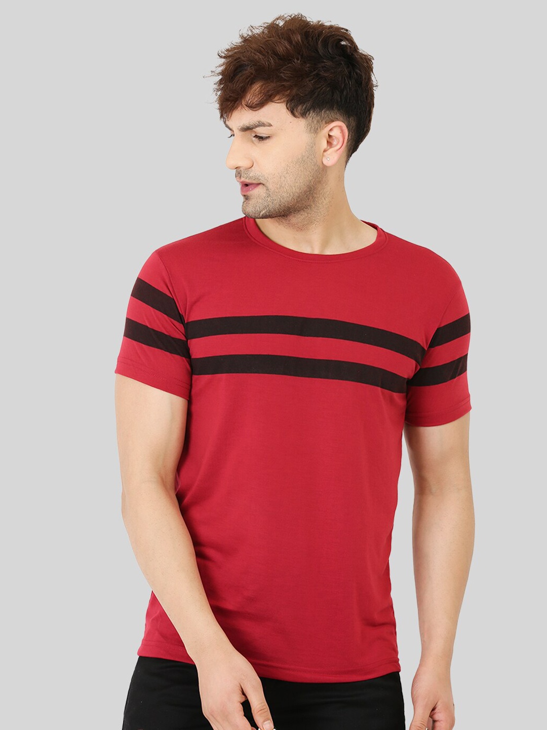 

Leotude Striped Round Neck Short Sleeve T-Shirt, Red