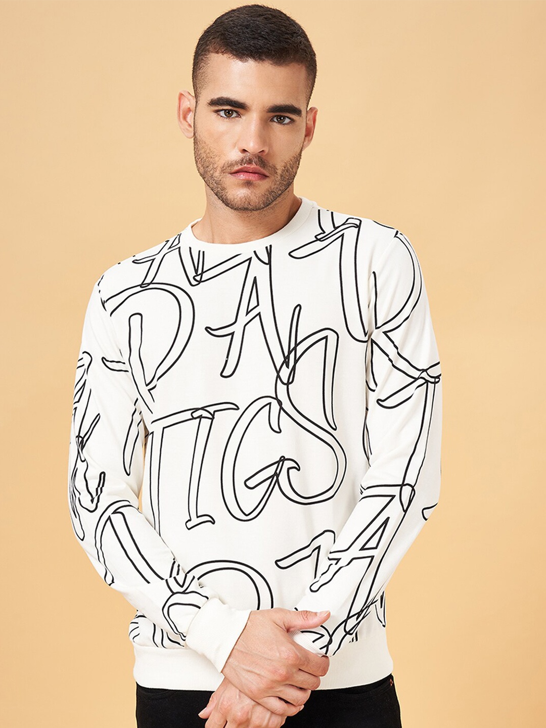 

People Typography Printed Round Neck Pullover, Off white