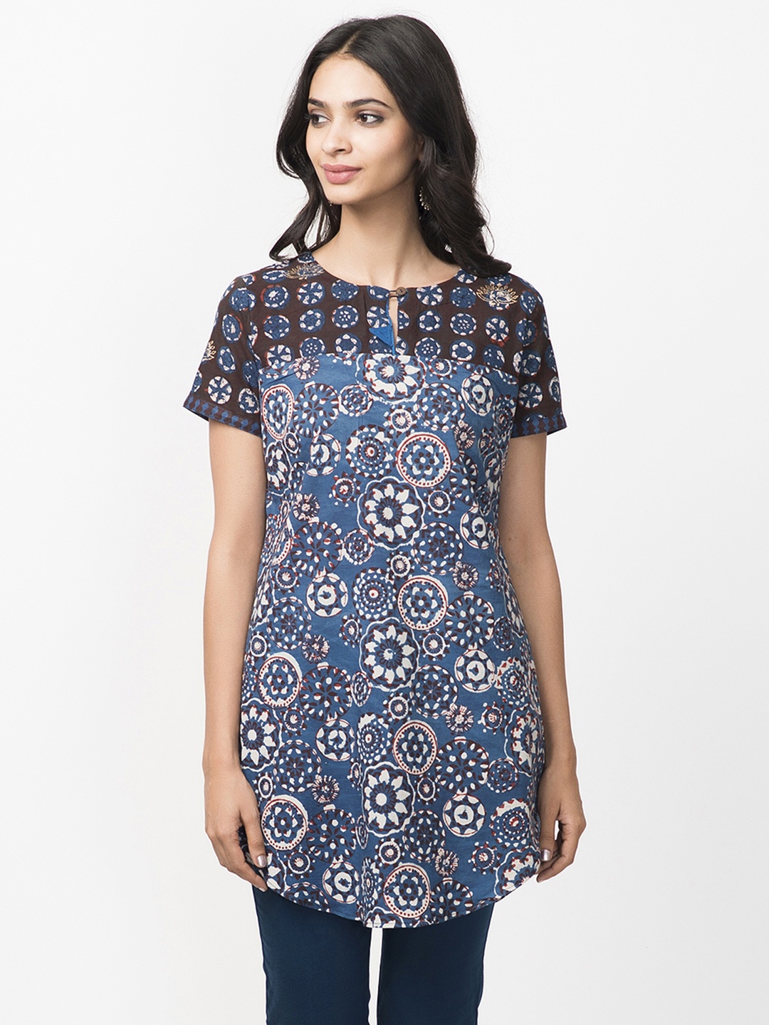 

Fabindia Blue & Off-White Printed Tunic
