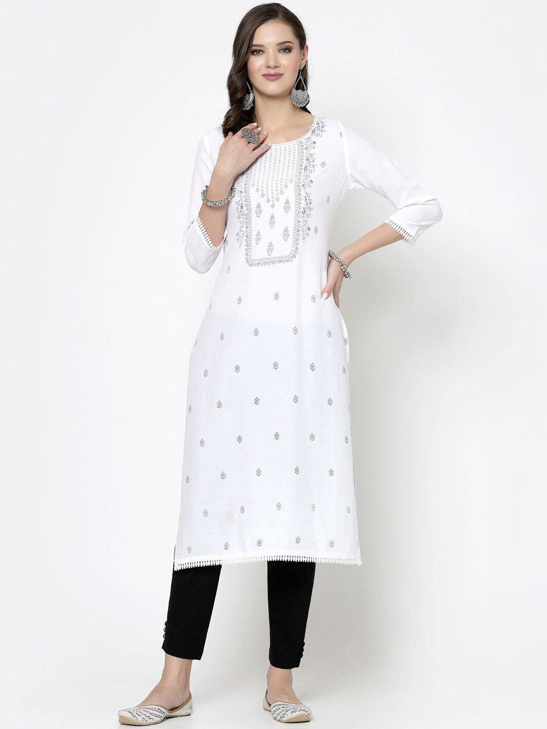 

SkyaSia Ethnic Motifs Printed Straight Kurta, White