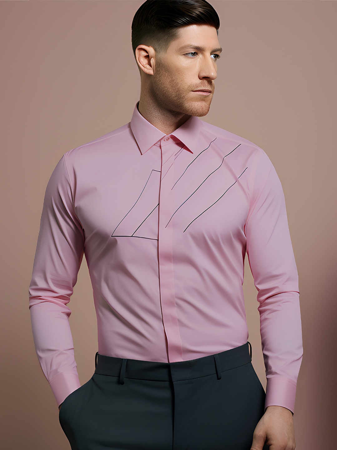 

HE SPOKE Modern Tailored Fit Twill Spread Collar Cotton Casual Shirt, Pink