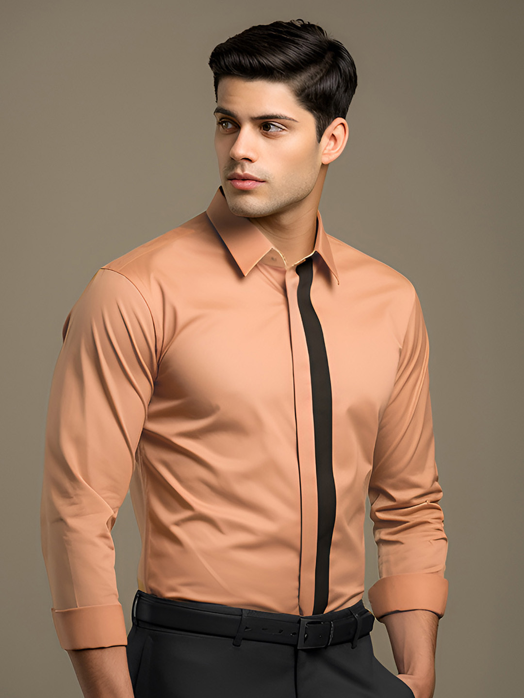 

HE SPOKE Modern Tailored Fit Twill Pure Cotton Formal Shirt, Orange