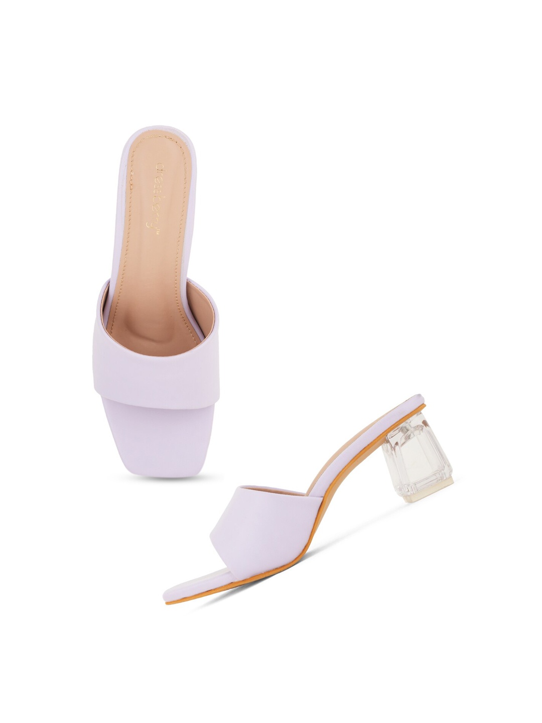 DressBerry Lavender Square Toe Block Heels