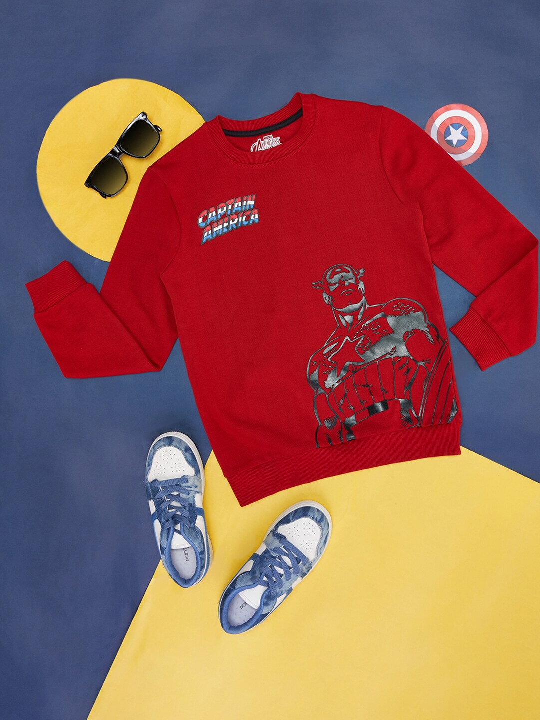 

Pantaloons Junior Boys Captain America Printed Cotton Pullover, Red