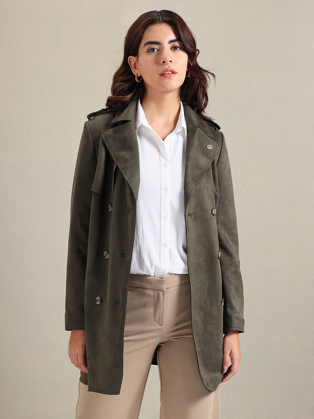 

U.S. Polo Assn. Women Double-Breasted Longline Trench Coat, Olive