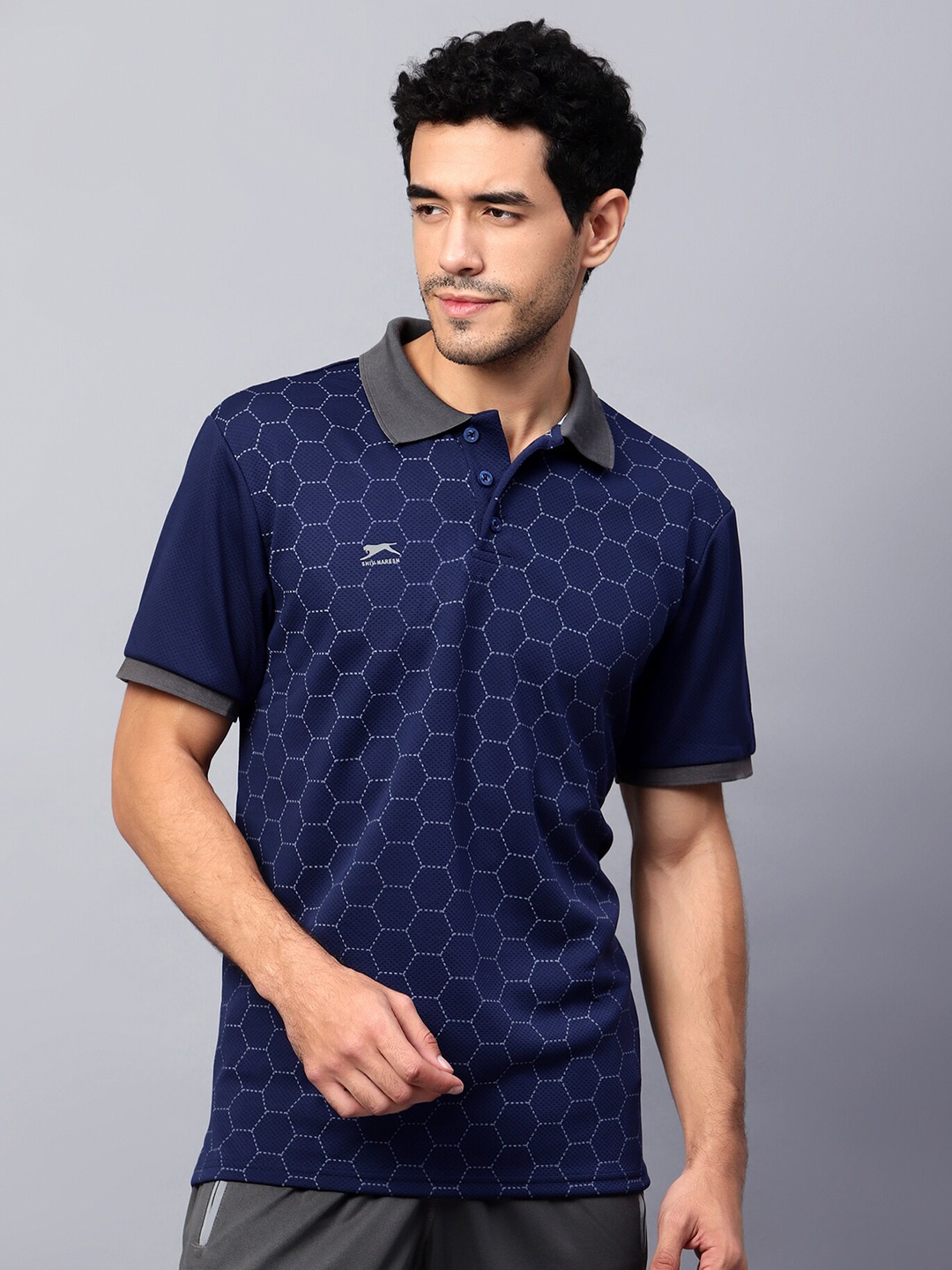 

Shiv Naresh Graphic Printed Polo Collar Casual T-shirt, Navy blue