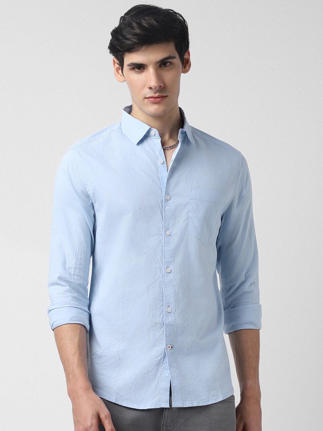 

VASTRADO Spread Collar Cotton Casual Shirt, Blue