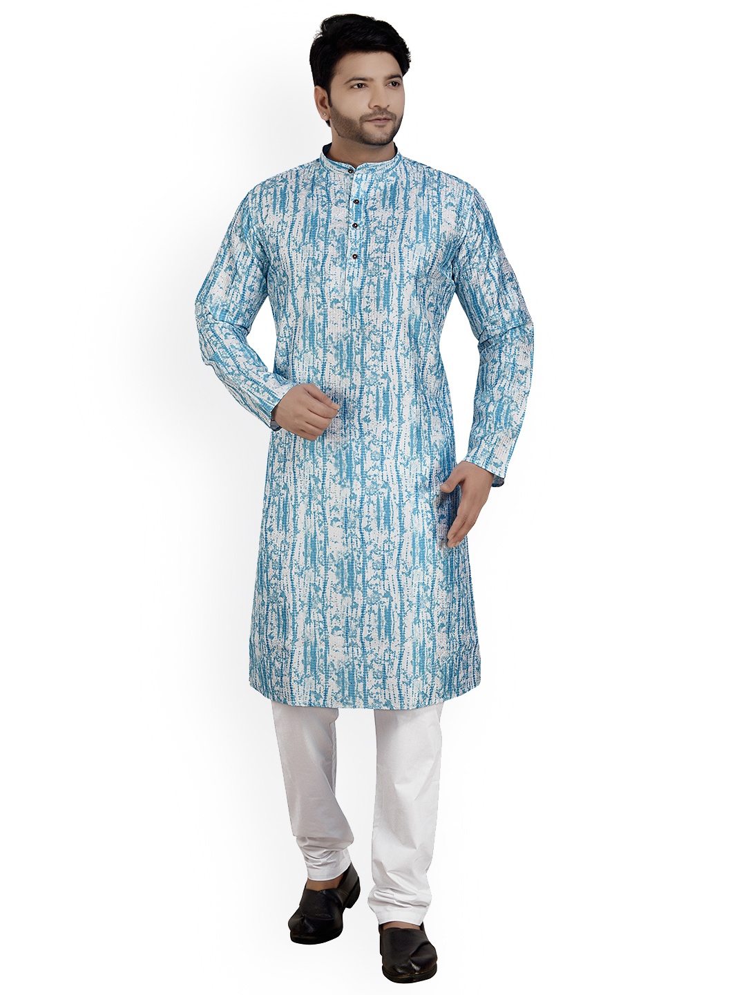 

ARRUGA Tie & Dyed Sequined Straight Kurta with Churidar, Blue