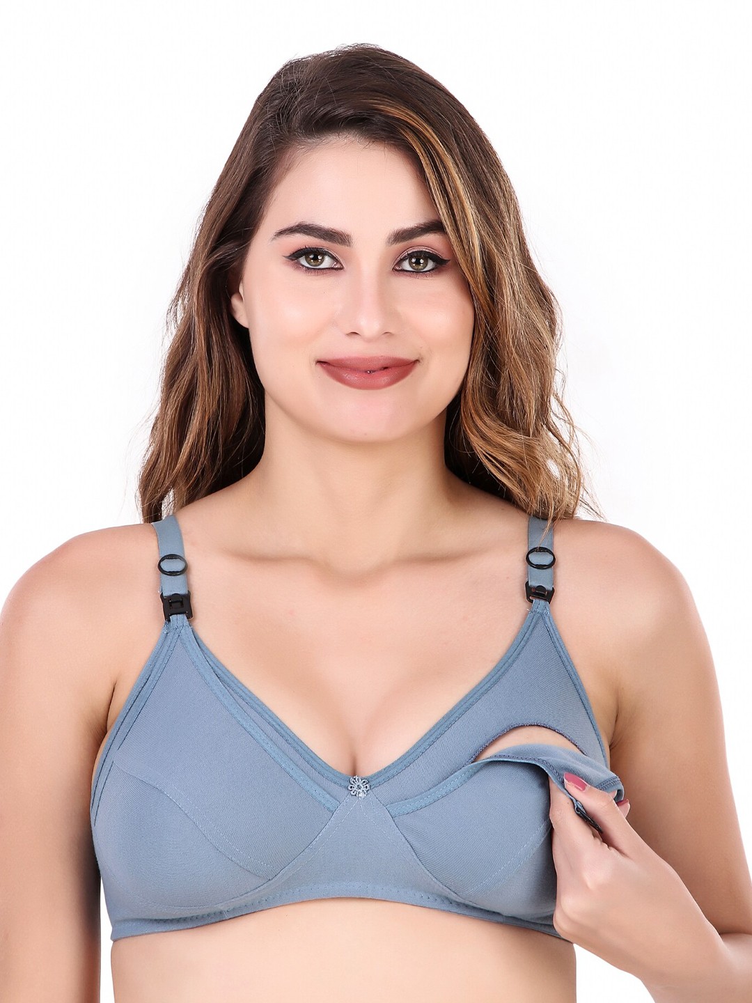 

Extoes Full Coverage Non Padded Non-Wired Cotton Maternity Bra With All Day Comfort, Blue