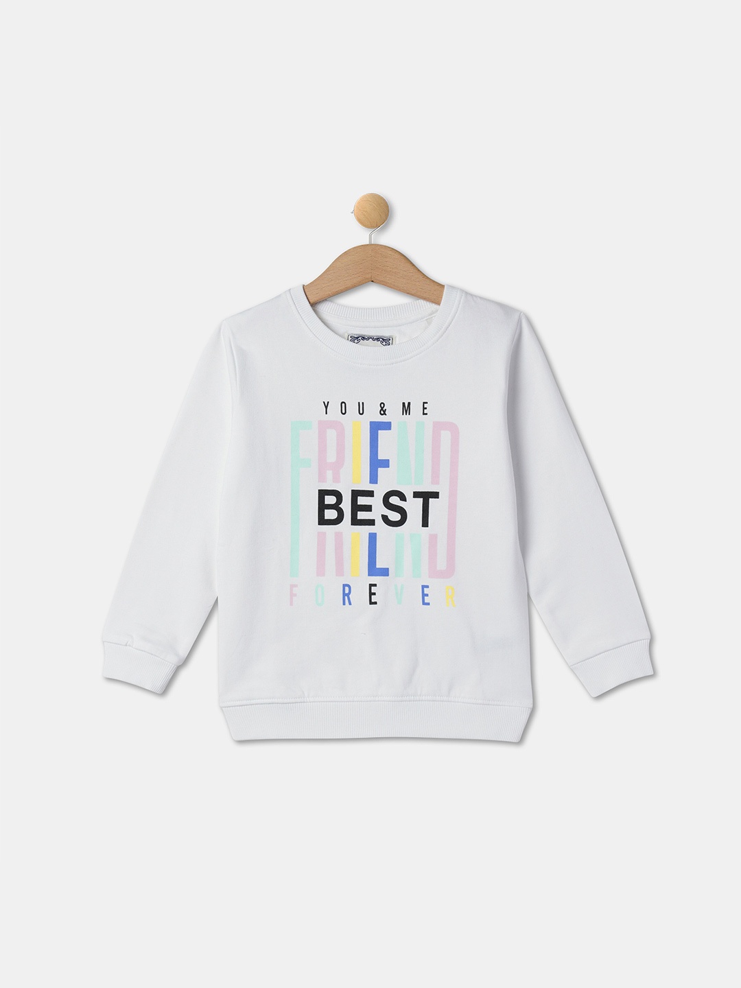 

R&B Girls Typography Printed Round Neck Cotton Sweatshirt, White