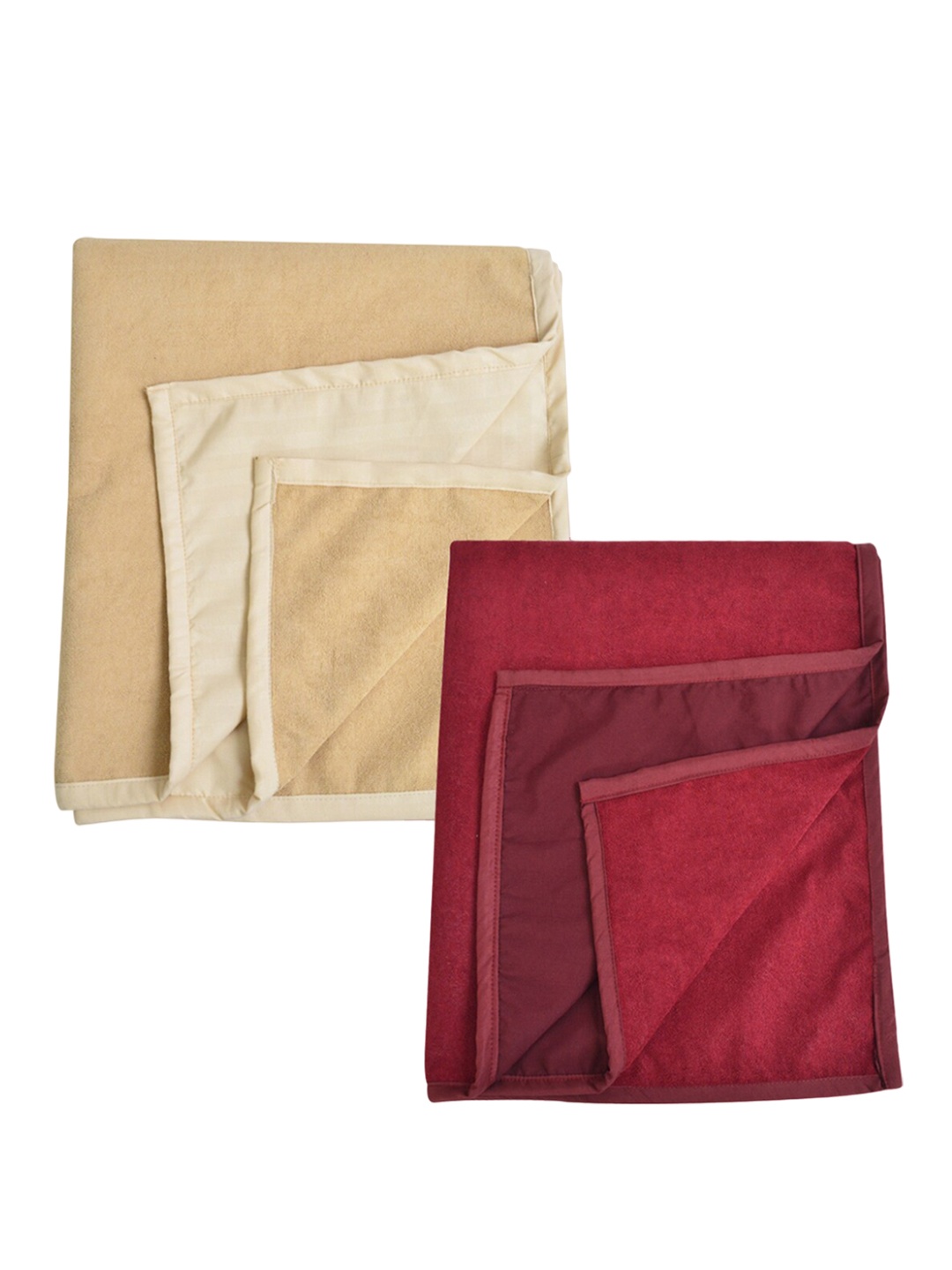 Adbeni Infants 2-Pcs Maroon & Beige 210 GSM Waterproof Mattress Protector