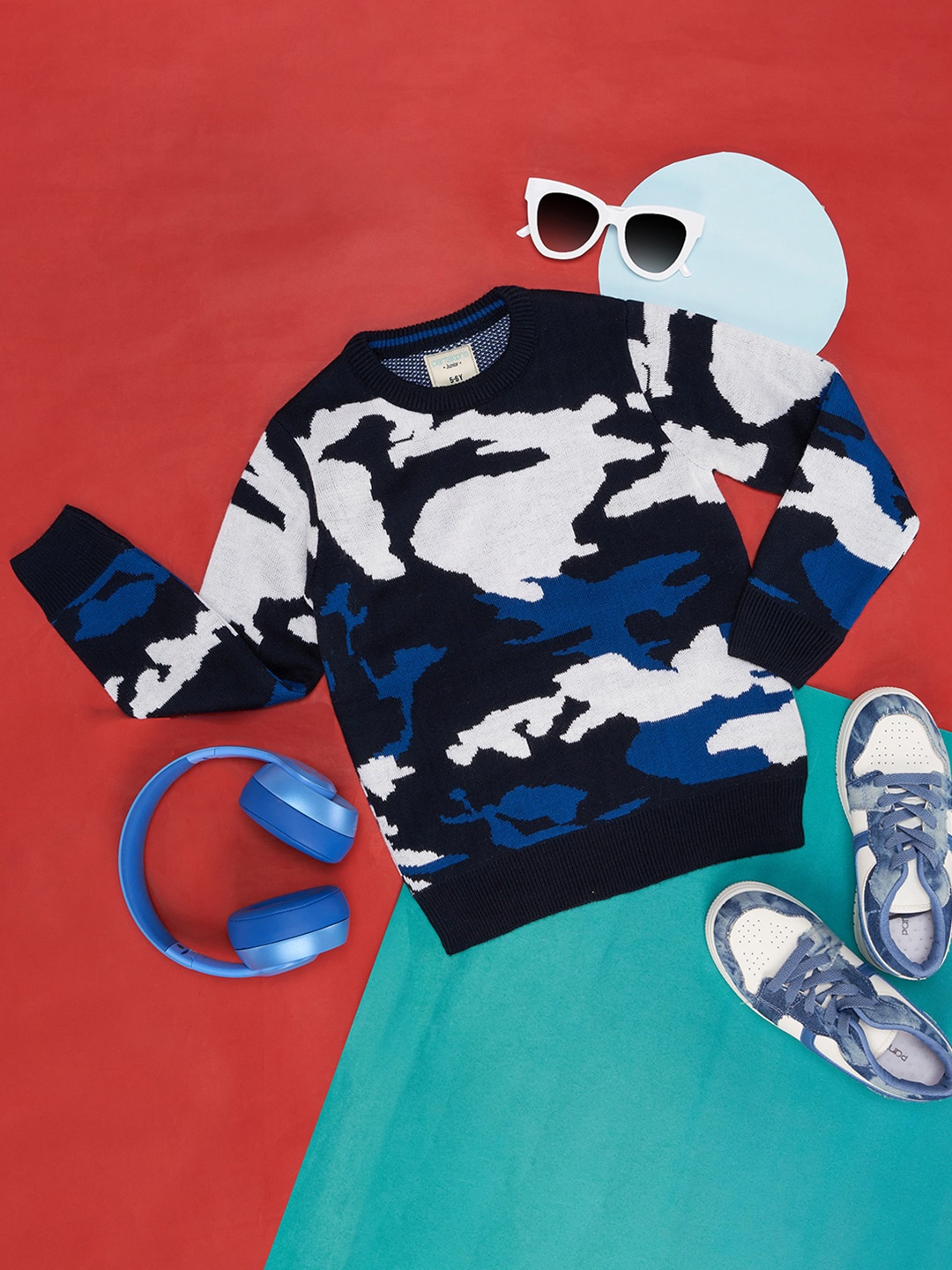 

Pantaloons Junior Boys Abstract Printed Acrylic Pullover, Blue