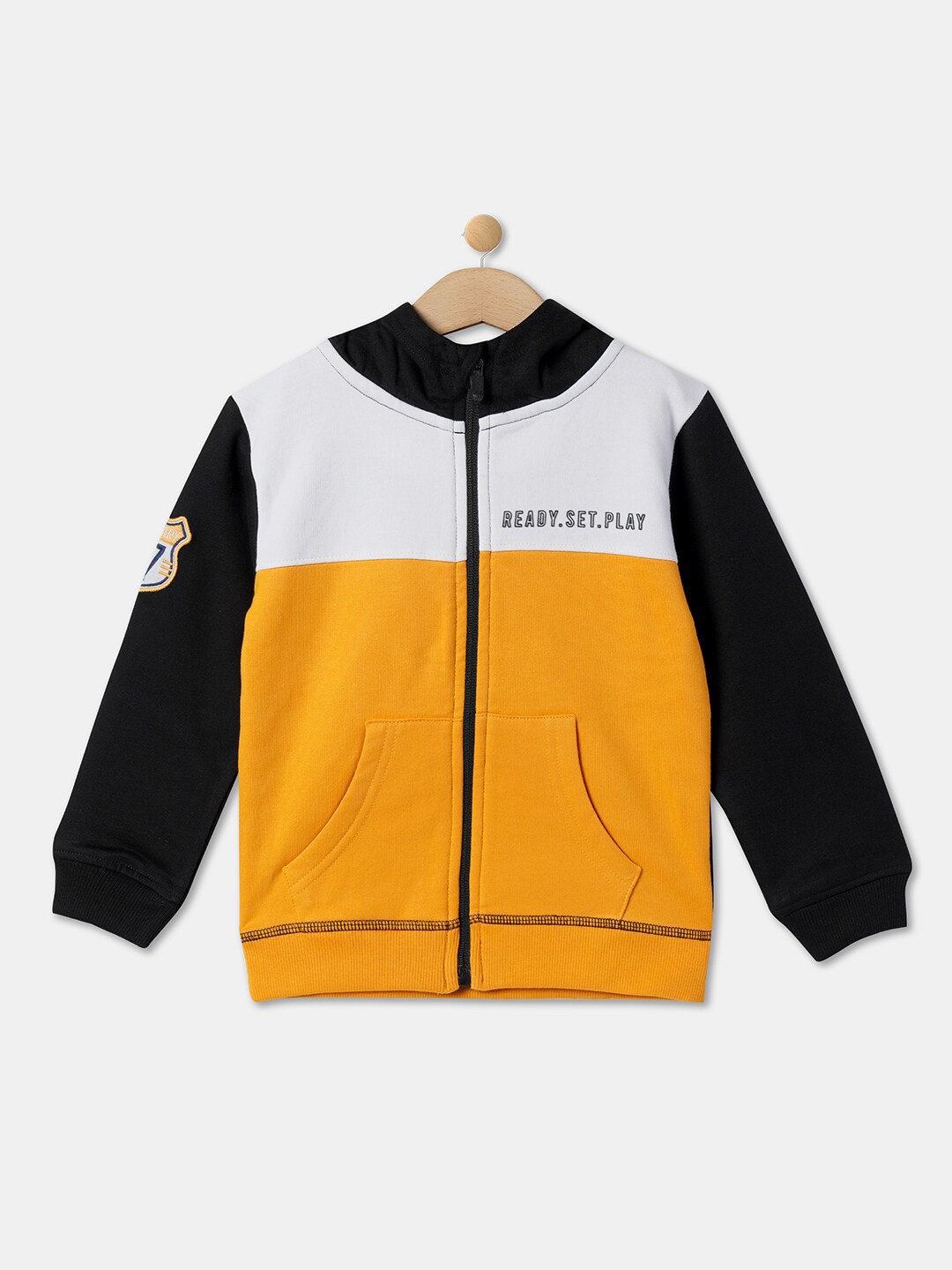 

R&B Boys Colourblocked Hooded Padded Jacket, Orange