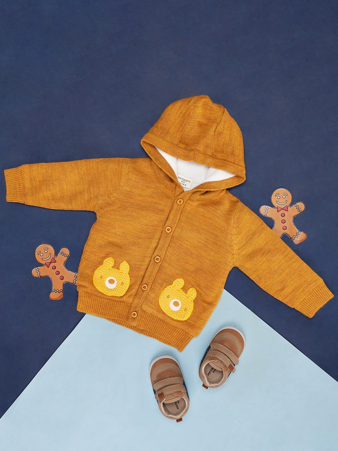 

Pantaloons Baby Boys Applique Hooded Cardigan, Mustard