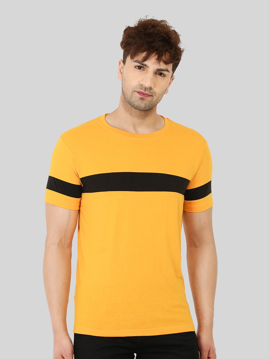 

Leotude Striped Round Neck Short Sleeve T-Shirt, Yellow