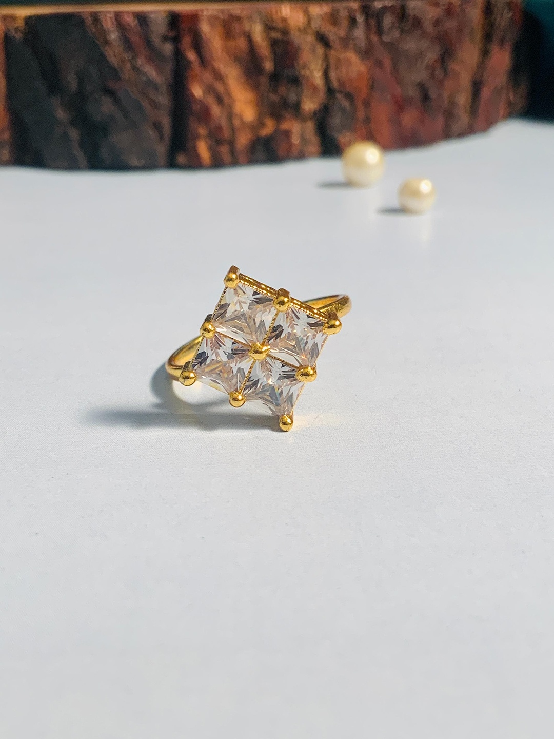

ABDESIGNS Gold-Plated Stone-Studded Adjustable Finger Ring
