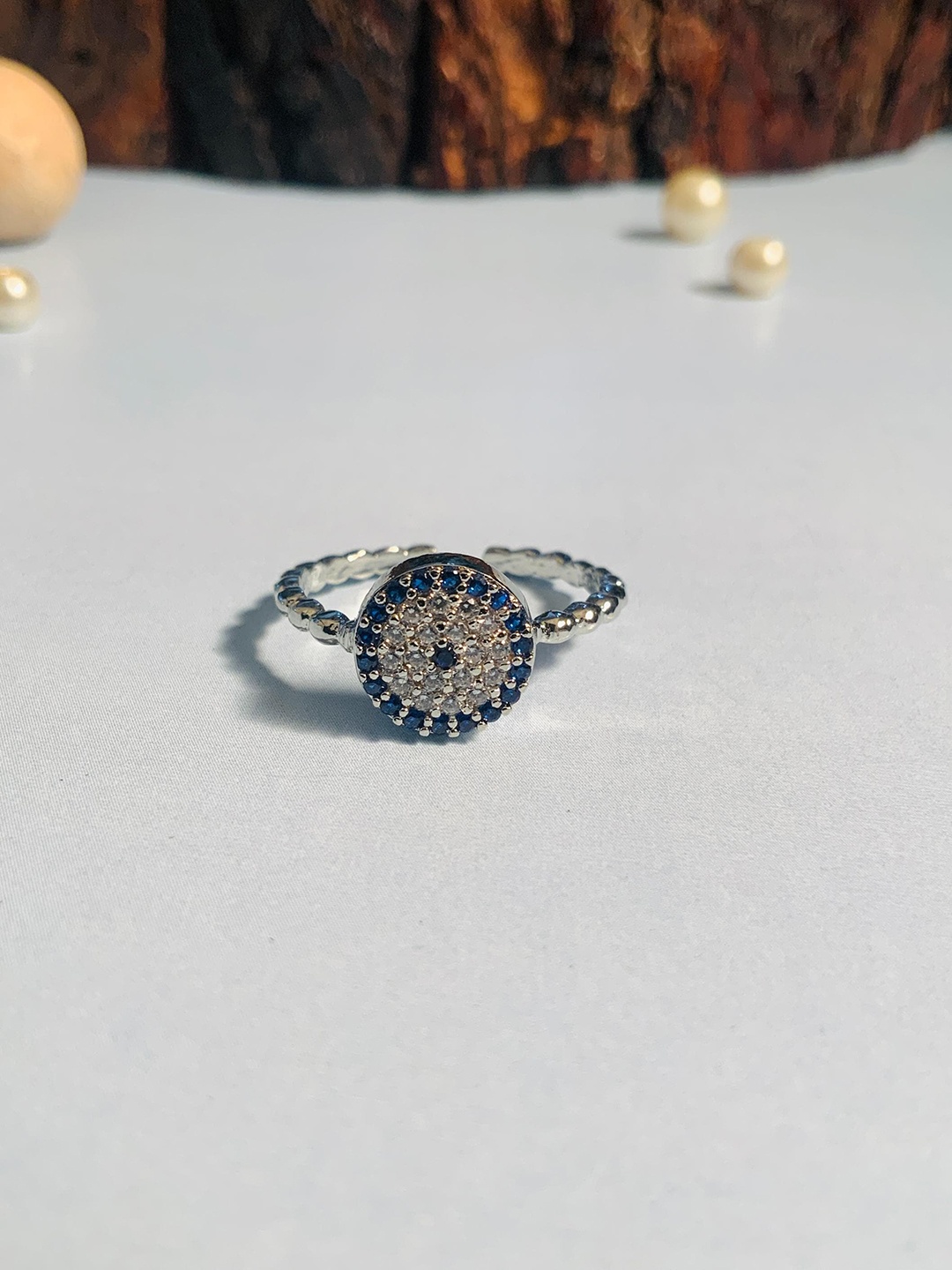 

ABDESIGNS Silver-Plated Artificial Stones and Beads Adjustable Finger Ring