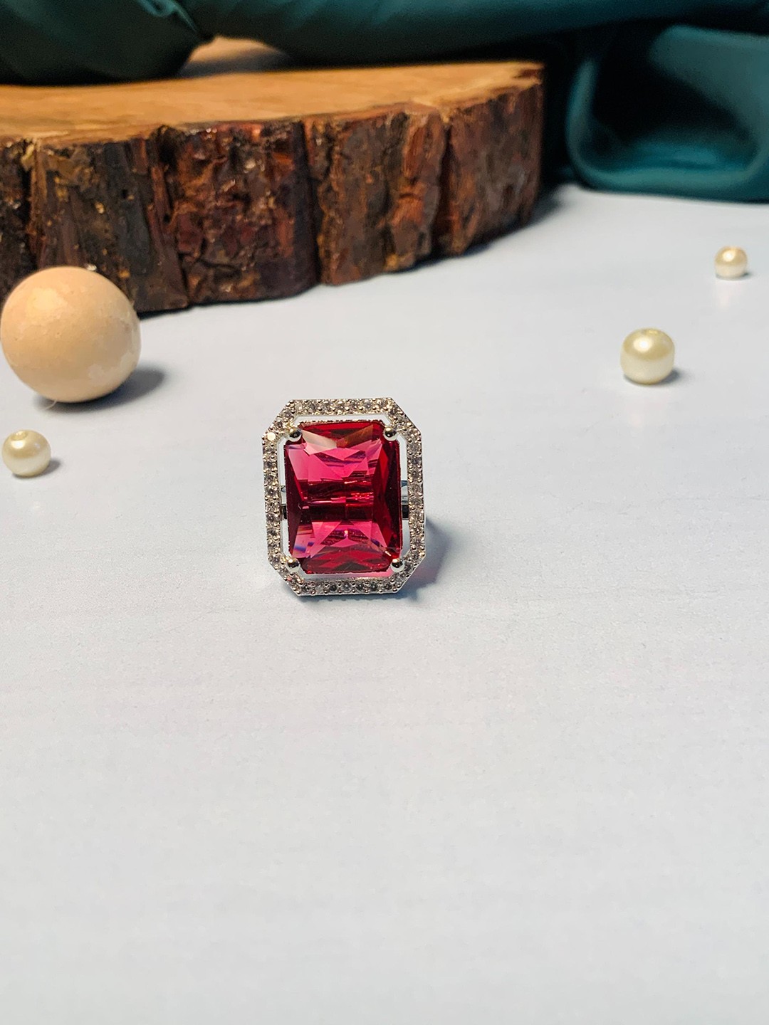 

ABDESIGNS Silver-Plated Stone Studded Finger Ring