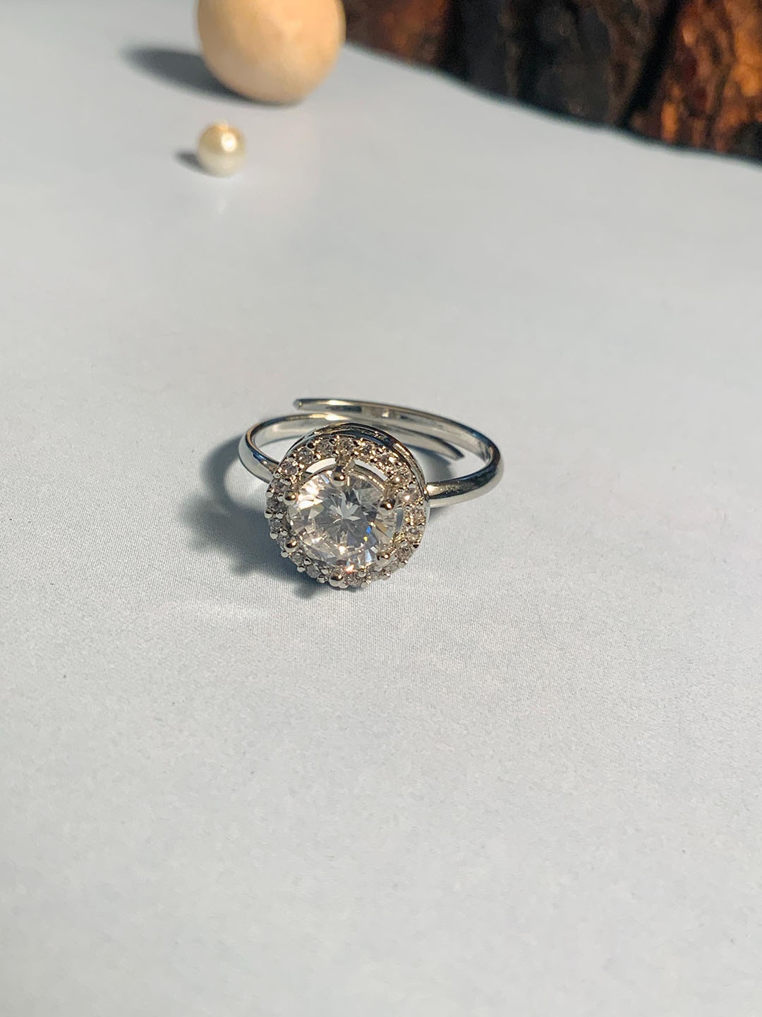 

ABDESIGNS Silver-Plated Artificial Stones Studded Adjustable Finger Ring