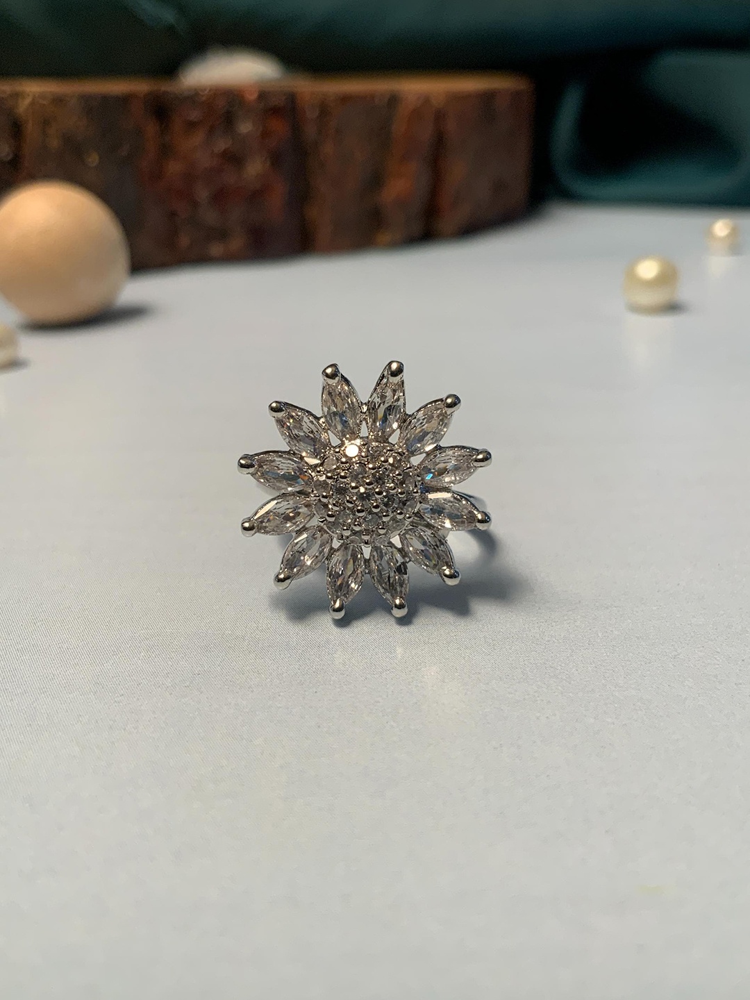 ABDESIGNS Silver-Plated AD Stone-Studded Finger Ring