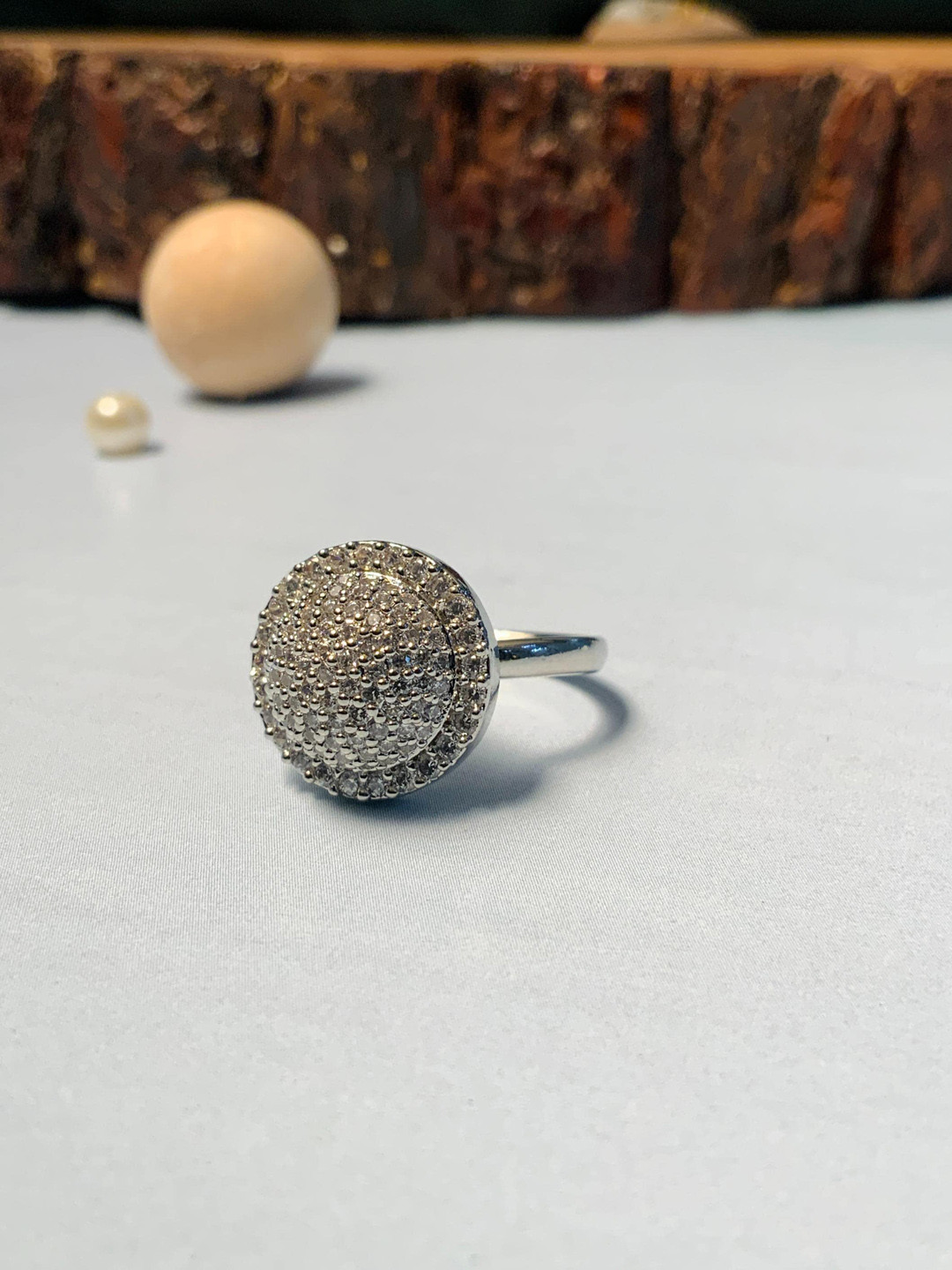 

ABDESIGNS Silver-Plated American Diamond Adjustable Finger Ring