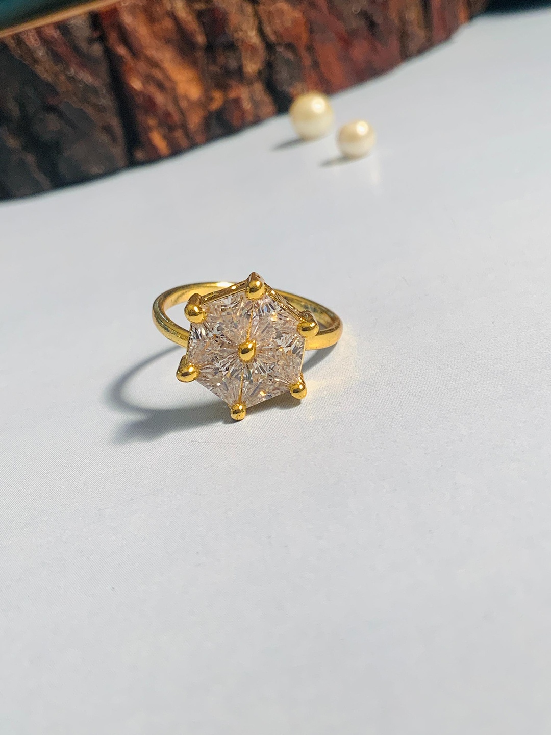 ABDESIGNS Gold-Plated Artificial Stone-Studded Adjustable Finger Ring